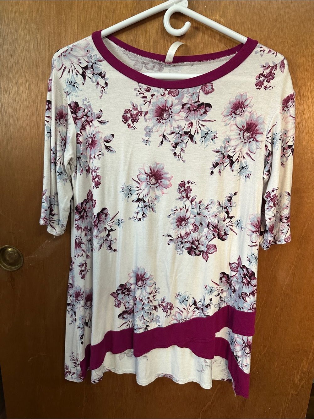 Emerald Cream Tunic with Plum Floral Accents